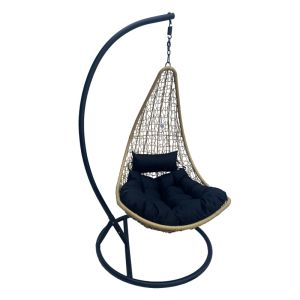 Nest swing with Soleil base, black metal - natural pera rattan with black cushion 120x95x195cm