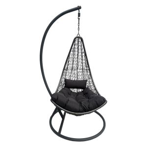 Nest swing with Soleil base, black metal - natural pera rattan with black cushion 120x95x195cm