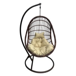 Nest swing with base Cungo metal brown-brown rattan with beige cushion 125x105x195cm