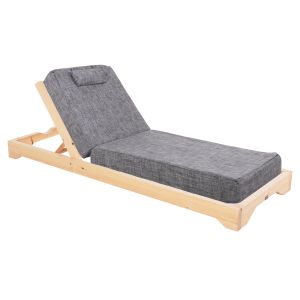 Low beach lounger Ikaria HM10623.05 pine wood in natural color - gray textile - cushion 20 cm