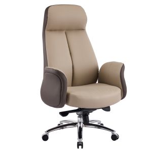 Офис стол Dramon HM18356.02 бежово-кафява изкуствена кожа - хромирана основа 66X70X132.5ВСМ.