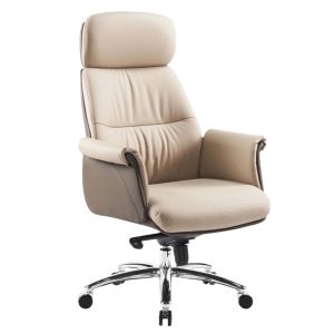 Офис стол Tomlin HM18358.02 бежово-кафява изкуствена кожа - хромирана основа 72X74X128ВСМ.