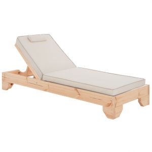 Beach lounger with cushion Korinos HM10793.60T, pine wood - textile, cream-colored cover, 79X204X80HCM.