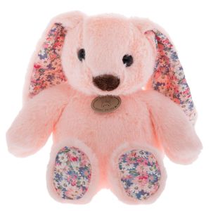Salmon-colored plush bunny with floral ears and feet 20X24 38 cm