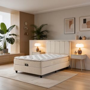 Полу-двойно легло Lunda с място за съхранение, кремаво кадифе, 120x200 см