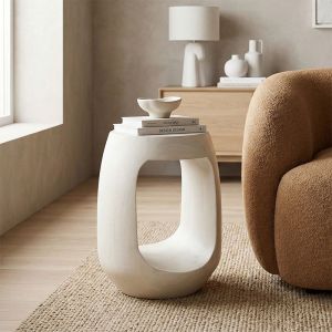 Lenora side table solid mango wood white D33x45cm