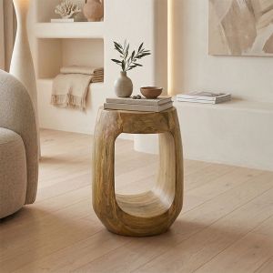 Lenora side table solid mango wood in natural color D33x45cm
