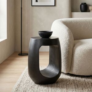 Lenora side table, solid mango wood, black, D33x45 cm