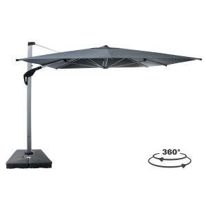 Premium aluminum umbrella with base Javante HM10721.01-GRAY cyanur 4X4X2.90VM