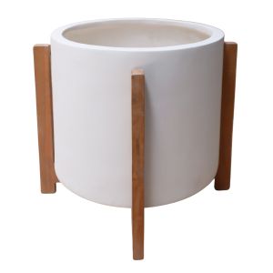 Hoff HM4682.02M fiber cement flowerpot in white - teak base Φ40X39HCM