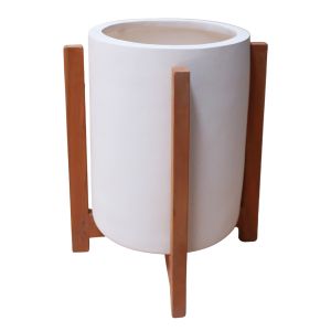 Hoff HM4682.02S fiber cement flower pot in white - teak base Φ33X42HCM