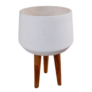 Flowerpot Quan HM4680.02L fiber cement in white - teak base Φ40X85HCM