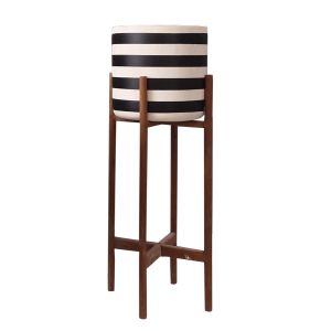 Rentil HM4683L fiber cement planter in black/white - teak base Φ35X45HCM