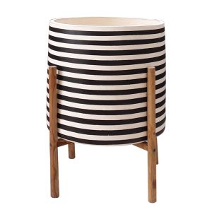 Rentil HM4683S fiber cement planter in black/white - teak base Φ23X60HCM