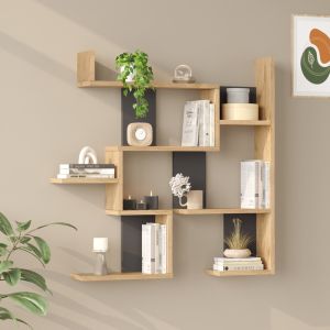 Стенен рафт Maze дъб с антрацитен цвят 93.3x14.5x90см