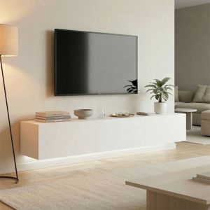 Стенен ТВ шкаф с LED Rival бял 180x35x30см