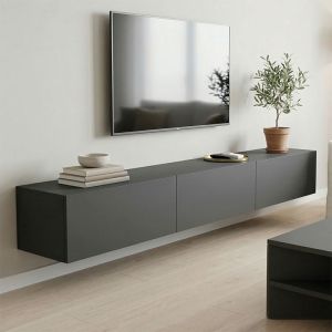 Стенен ТВ шкаф с LED Rival бял 210x35x30см
