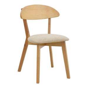 Canon chair made of rubber wood in natural color with gray-beige fabric 43x43x79.5cm
