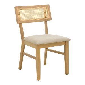 Raffles chair made of rubber wood with polyrattan and gray-beige fabric 47x48x83.5 cm