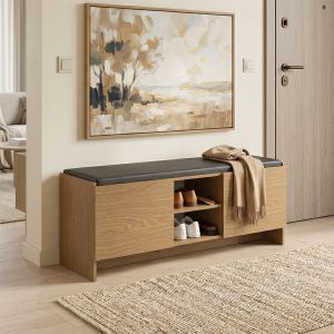 Табуретка за антре - поставка за обувки Zulla 10 чифта светъл орех 110x37x43см