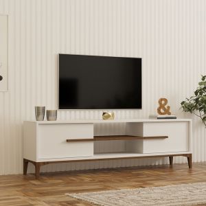 ТВ шкаф Eslem бял с цвят орех 160x34.6x45см
