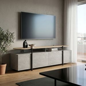 ТВ шкаф Medousa sonoma със сиво-бежово мраморно покритие 160x35.5x50см