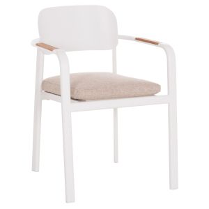 DINING CHAIR ELARA HM6414.02 WHITE ALUMINUM-BEIGE OLEFIN FABRIC-TEAK WOOD 56X62X78CM.