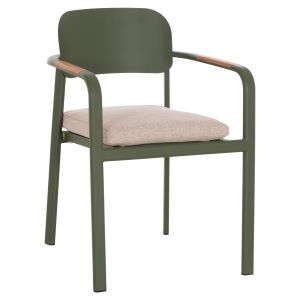DINING CHAIR ELARA HM6414.06 GREEN ALUMINUM-BEIGE OLEFIN FABRIC - TEAK WOOD 56X62X78CM.