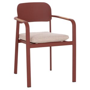 DINING CHAIR ELARA HM6414.07 RED ALUMINUM-BEIGE OLEFIN FABRIC-TEAK WOOD 56X62X78CM.