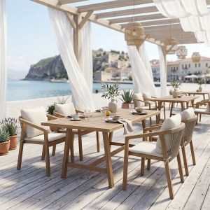 Трапезна маса Malibu от 5 части, масивна акациева дървесина, 160x90x75 см