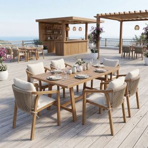 Трапезна маса Malibu, 7 части, масивна акациева дървесина, 160x90x75 см