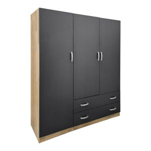 Трикрилен гардероб с 2 чекмеджета Alvia sonoma-antracit 150x51x180см