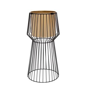 Black metal stand with golden flower pot D16X36 cm