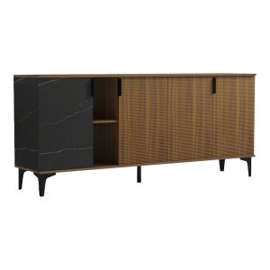 Riba buffet walnut-black marble look 180x40x78cm