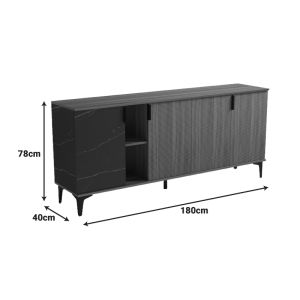 Riba buffet walnut-black marble look 180x40x78cm