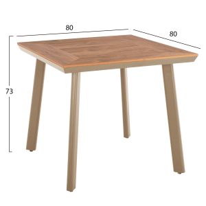 Алуминиева трапезна квадратна маса Taber HM5563.04 капучино с плот от полидърво 80X80X73 см.