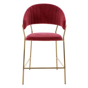 Bar stool gold legs Theodore HM8734.06 burgundy red velvet medium high 60X55X100 cm.