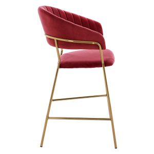 Bar stool gold legs Theodore HM8734.06 burgundy red velvet medium high 60X55X100 cm.