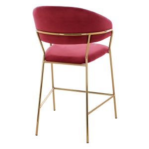 Bar stool gold legs Theodore HM8734.06 burgundy red velvet medium high 60X55X100 cm.
