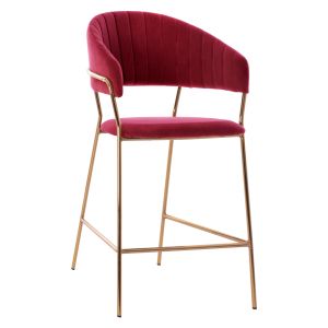 Bar stool gold legs Theodore HM8734.06 burgundy red velvet medium high 60X55X100 cm.