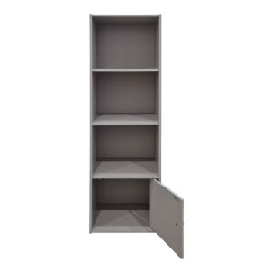 Библиотека Lenobia с колона и шкаф, светлосива, 30.5x24x95см