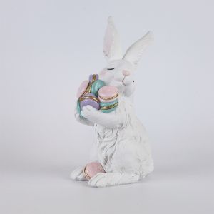Polyresin Easter Bunny with Multicolored Macarons, White - Pink 15.2X11.5X25.8CM