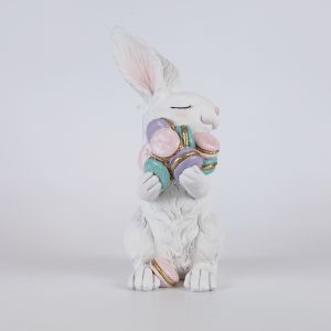 Polyresin Easter Bunny with Multicolored Macarons, White - Pink 15.2X11.5X25.8CM