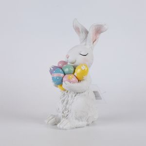 Polyresin Easter Bunny with Multicolored Eggs White - Pink 9.8X12.8X23.5CM