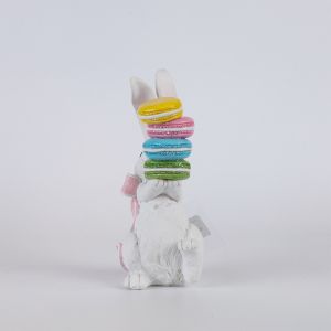 Polyresin Easter Bunny with Ribbon and Multicolored Macarons, White 9X10.3X20.8CM