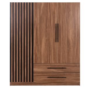 Wardrobe with 3 doors and 2 drawers Harry HM18390.01, melamine in natural wood and black, 150X55X180 cm