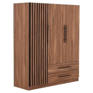 Wardrobe with 3 doors and 2 drawers Harry HM18390.01, melamine in natural wood and black, 150X55X180 cm