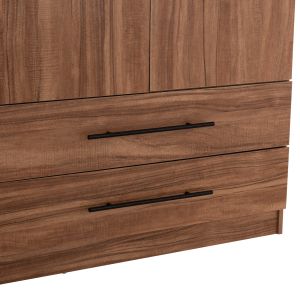 Wardrobe with 3 doors and 2 drawers Harry HM18390.01, melamine in natural wood and black, 150X55X180 cm