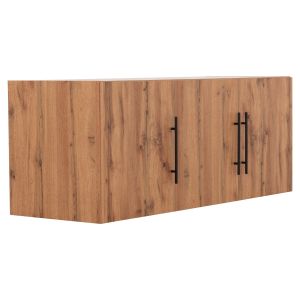 Wardrobe with 3 doors, ceiling cabinet, Carys HM747.12, melamine in natural wood color, 150X55.5X60HCM.