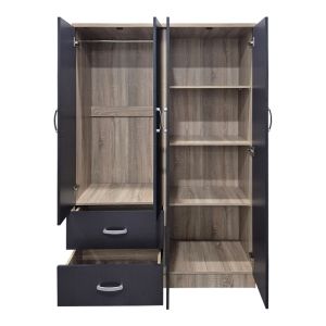 Wardrobe with four doors and 2 drawers Athos anthracite-sonoma 120.5x42x181cm